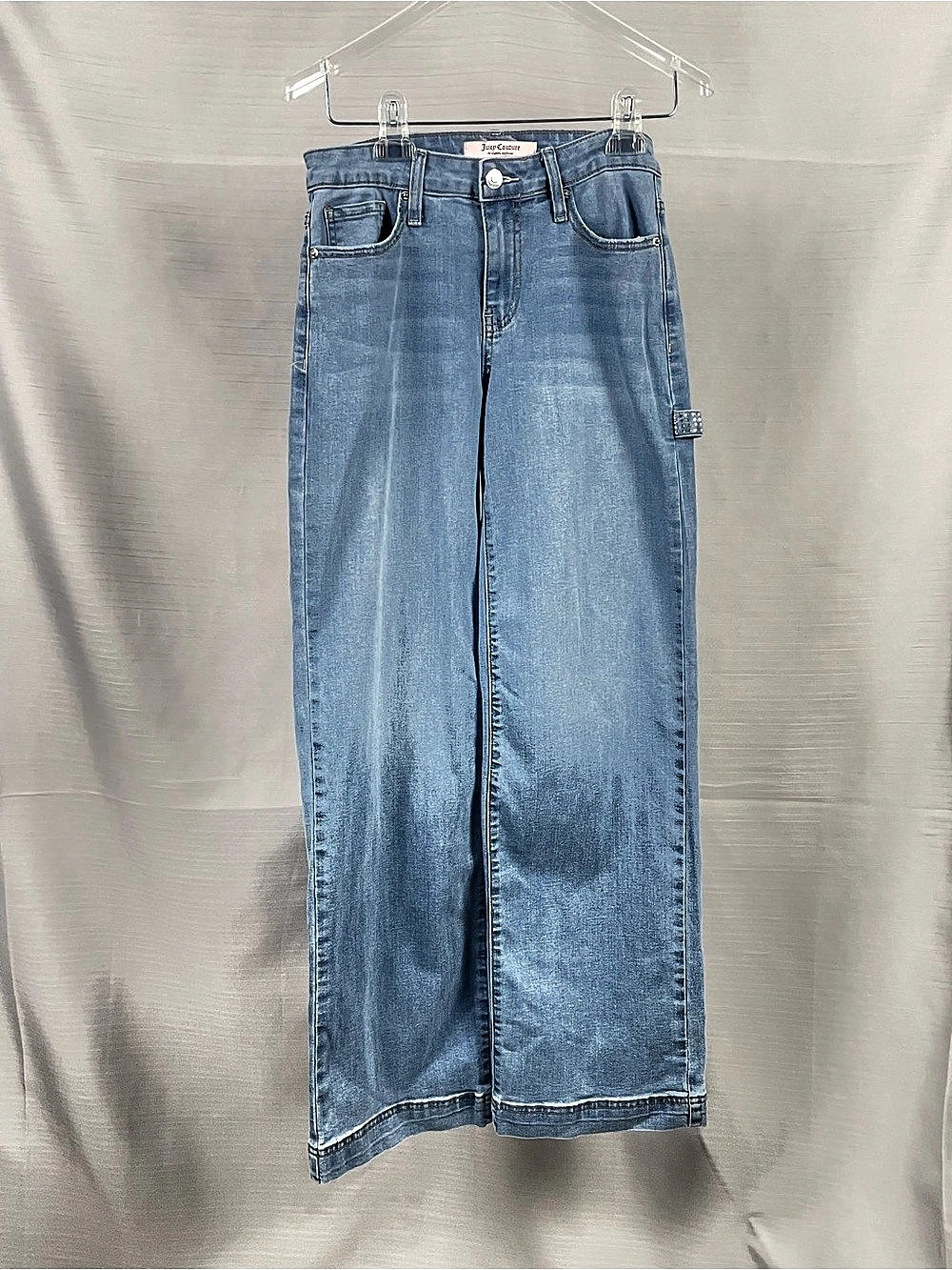 Juicy Couture Y2K Wide Leg Jeans Rhinestone Juicy Back Pockets Sz 0 (24)
